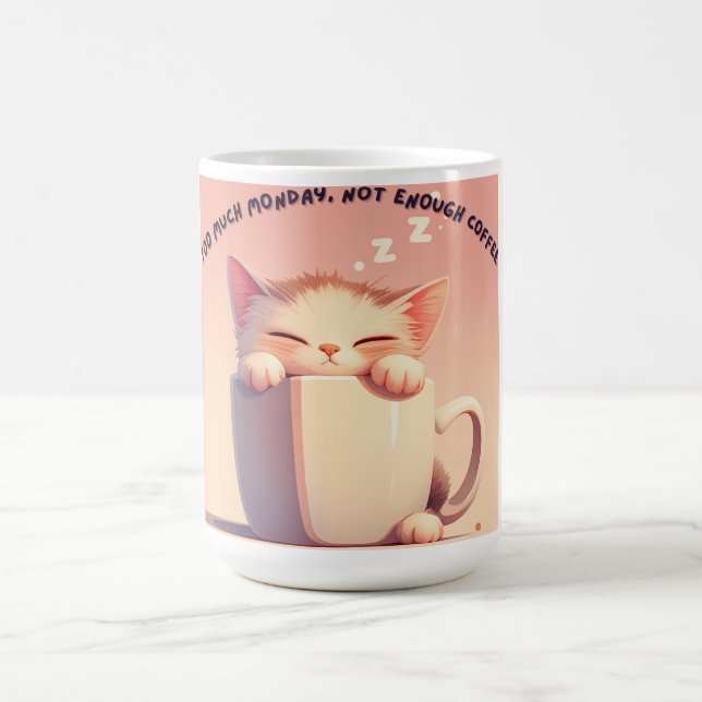 Funny Sleepy Cat Coffee Mug – Monday Mood (Center)