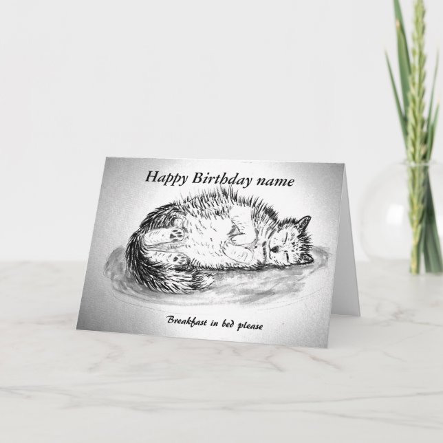 Funny sleepy cat customizable front inside card (Front)