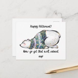 Funny Sleepy Polar Bear Happy Retirement Postcard