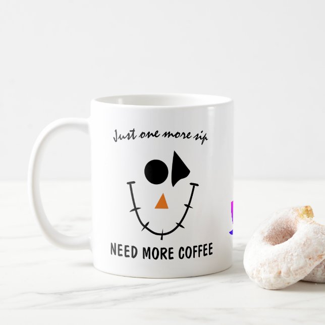 Funny Sleepy Smiling Face. Need More Coffee Mug (With Donut)
