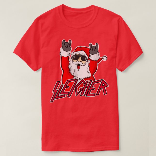Funny Sleigher Heavy Metal Hail Santa Claus Metal  T-Shirt (Design Front)
