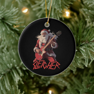 Funny Sleigher Metal Band Rock Santa Christmas Ceramic Ornament