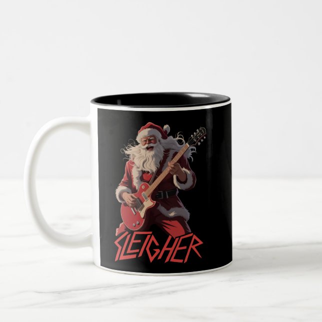 Funny Sleigher Metal Band Rock Santa Christmas Two-Tone Coffee Mug (Left)