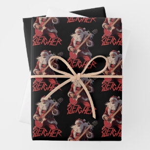 Funny Sleigher Metal Band Rock Santa Christmas Wrapping Paper Sheets