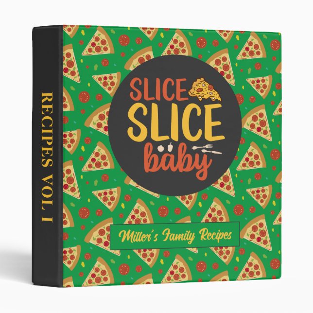 Funny Slice Baby Pizza Pun Retro Food Pattern 3 Ring Binder (Front/Spine)