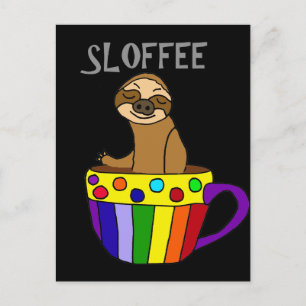 Funny SLOFFEE Sloth Drinking Coffee Design Postcard