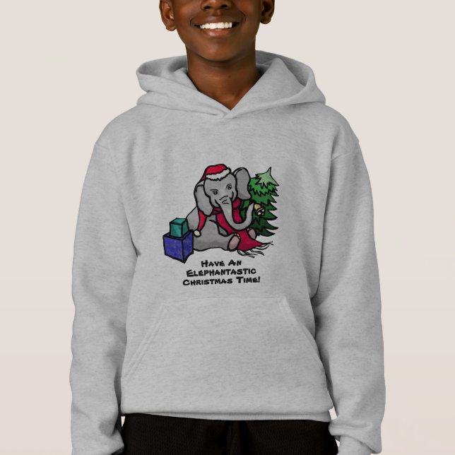 Funny Slogan Cute Cartoon Elephant Christmas Hoodie (Front)