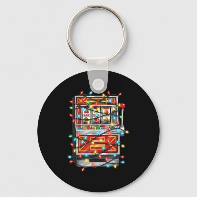 Funny Slot Machine Christmas Graphics Lights Lover Keychain (Front)