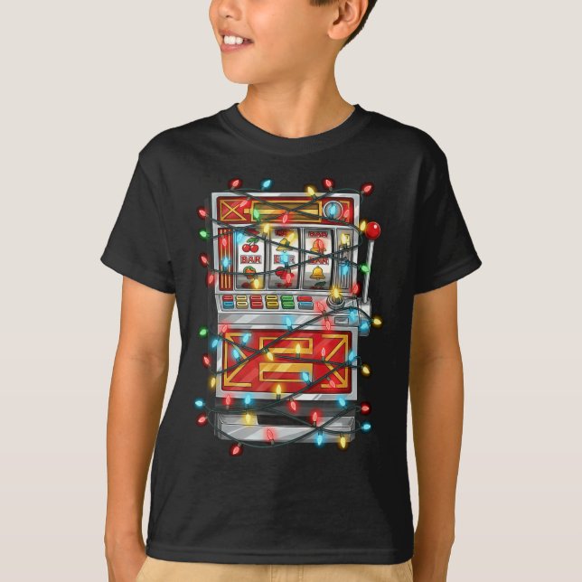 Funny Slot Machine Christmas Graphics Lights Lover T-Shirt (Front)