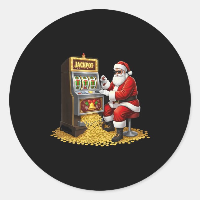 Funny Slot Machine Santa Christmas Graphic Casino  Classic Round Sticker (Front)
