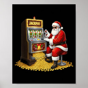 Funny Slot Machine Santa Christmas Graphic Casino Poster