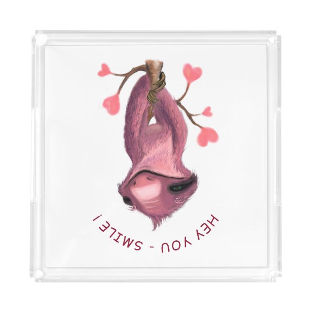 Funny Sloth Acrylic Tray - Custom Text (Front)