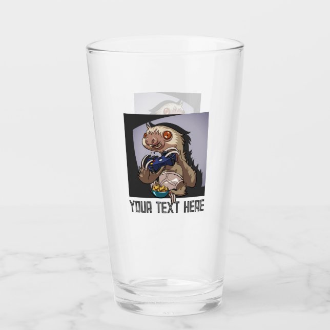 Funny Sloth Add Your Text Computer Games Cartoon Glass (Front)