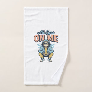 Funny Sloth All Eyes On Me Vintage Vector Design_1 Hand Towel