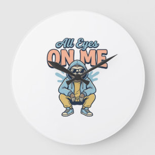 Funny Sloth All Eyes On Me Vintage Vector Design_1 Large Clock