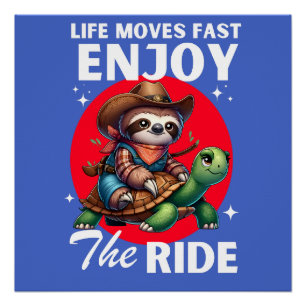 Funny sloth and cowboy turtle shirts sloth poster