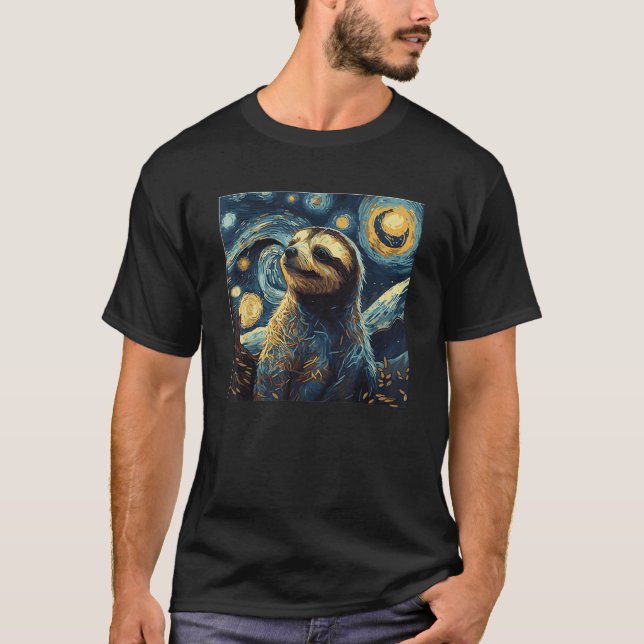 Funny Sloth Art Painting for Lover Sloths Starry N T-Shirt (Front)