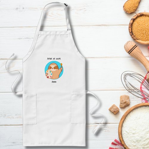 Funny Sloth Artist at Work Long Apron