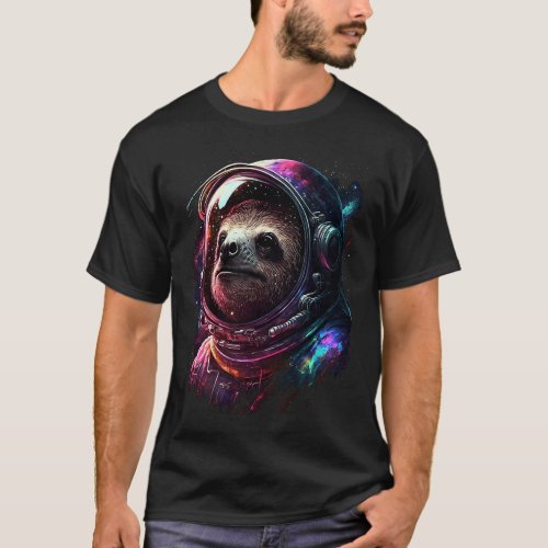 Funny Sloth Astronaut in Space Suit Colorful Cosmo T-Shirt