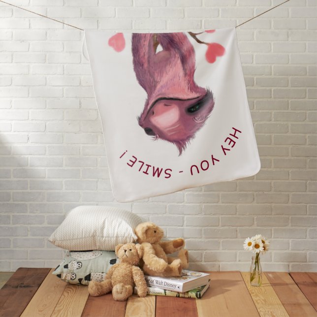 Funny Sloth Baby Blanket Smile - Custom Text (In Situ)