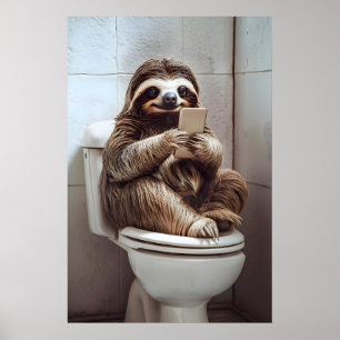 Funny Sloth Bathroom Art Vintage Toilet Humor Poster
