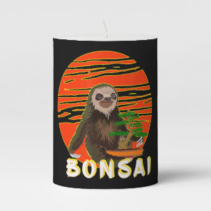 Funny Sloth Bonsai Tree Gift Yoga Masters Pillar Candle