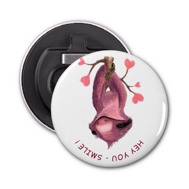 Funny Sloth Bottle Opener Smile - Custom Text (Front)