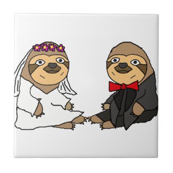 Funny Sloth Bride And Groom Wedding Ceramic Tile by AllSmilesWeddings at Zazzle