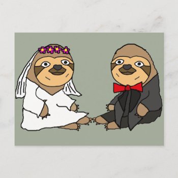 Funny Sloth Bride And Groom Wedding Postcard by AllSmilesWeddings at Zazzle