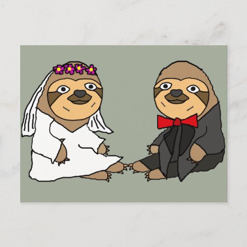 Funny Sloth Bride and Groom Wedding Postcard