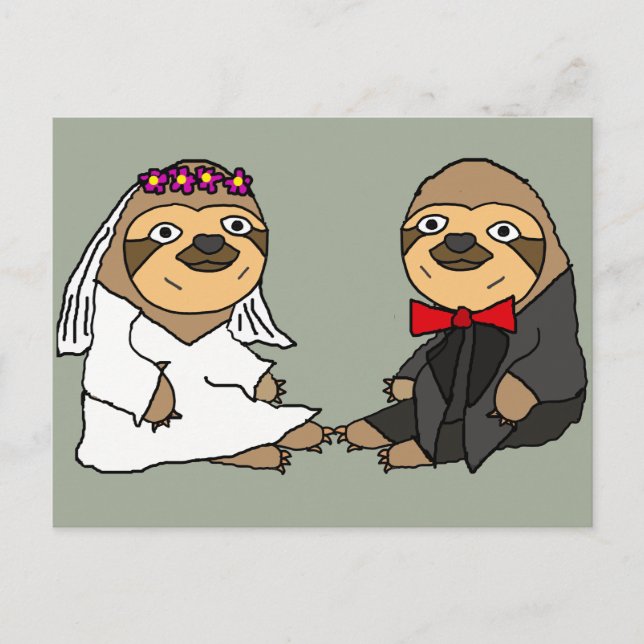 Funny Sloth Bride and Groom Wedding Postcard (Front)