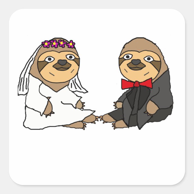Funny Sloth Bride and Groom Wedding Square Sticker (Front)