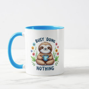 Funny sloth busy word art mug