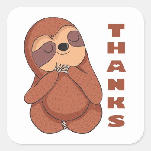 Funny Sloth Cartoon Brown Cute Thank You Square Sticker