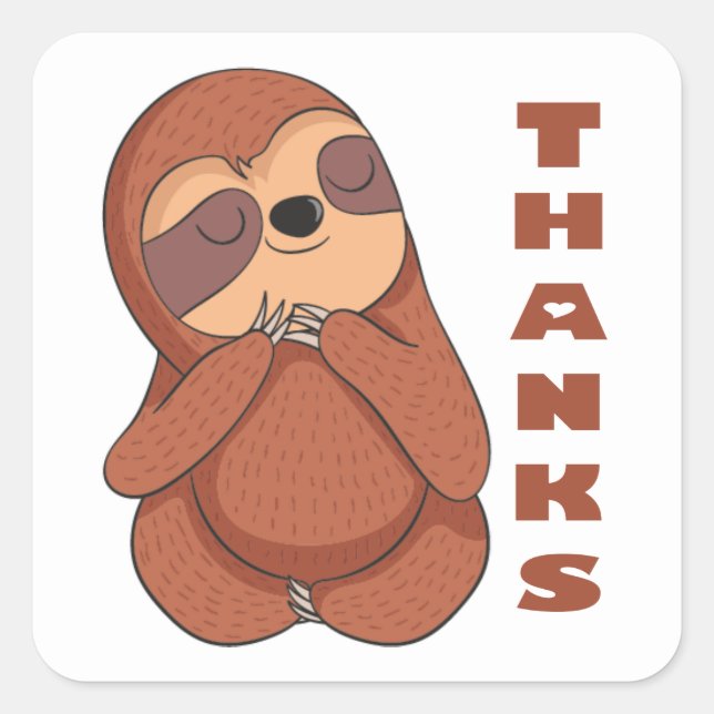 Funny Sloth Cartoon Brown Cute Thank You Square Sticker (Front)