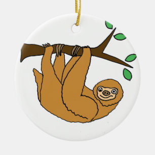Funny Sloth Cartoon Ceramic Ornament
