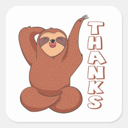 Funny Sloth Cartoon Thank You Square Sticker