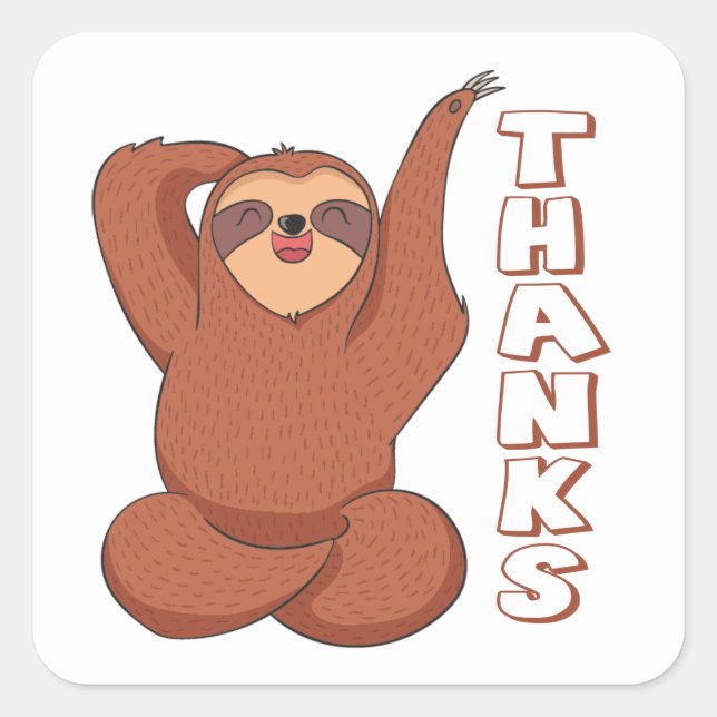 Funny Sloth Cartoon Thank You Square Sticker (Front)