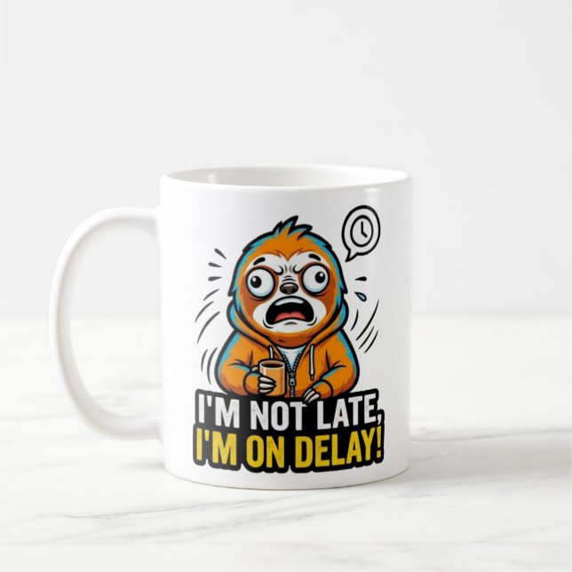 Funny Sloth Coffee Tee — I'm Not Late I'm On Delay Mug (Left)