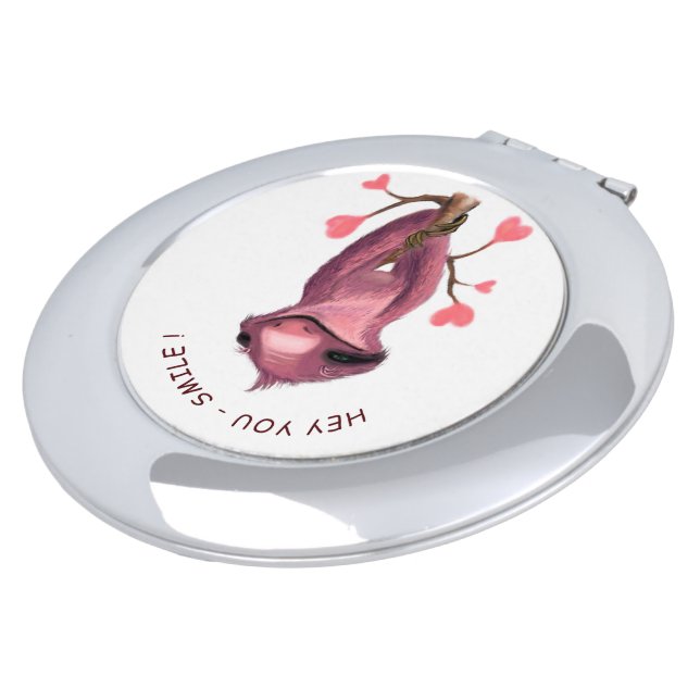 Funny Sloth Compact Mirror Smile - Custom Text (Turned)