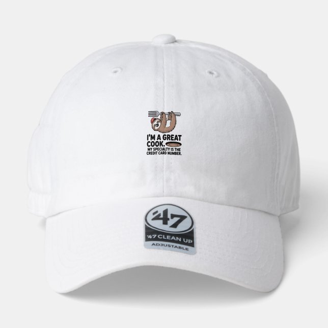 Funny Sloth Cook Hanging on a Fork 47 Brand Hat (Front)