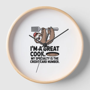 Funny Sloth Cook Hanging on a Fork Clock
