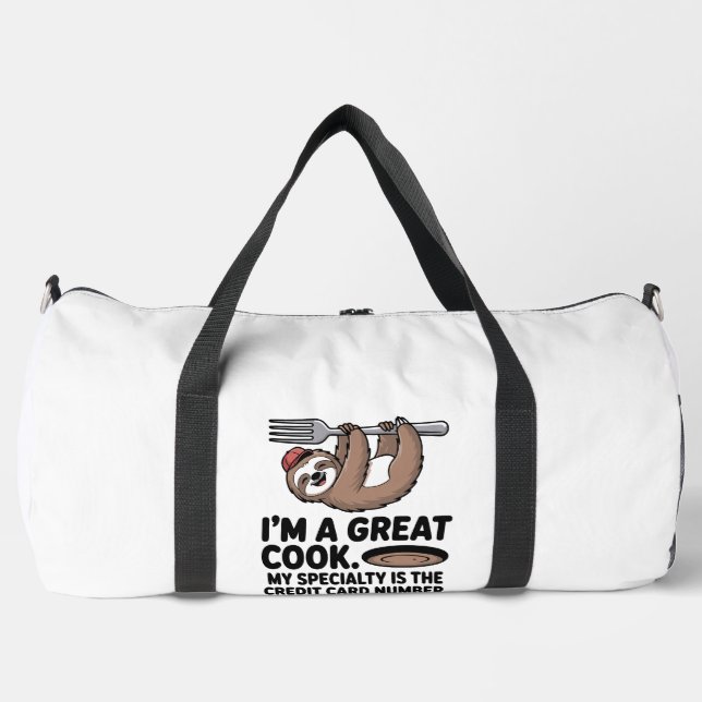 Funny Sloth Cook Hanging on a Fork Duffle Bag (Front)