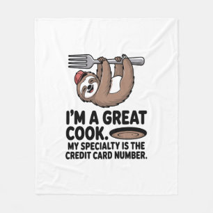 Funny Sloth Cook Hanging on a Fork Fleece Blanket