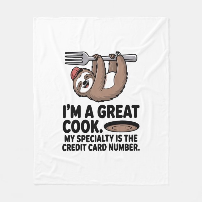 Funny Sloth Cook Hanging on a Fork Fleece Blanket (Front)