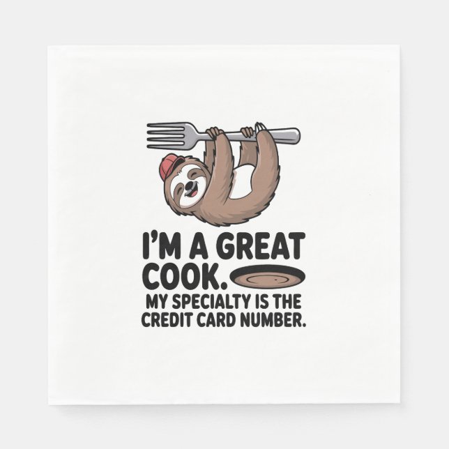 Funny Sloth Cook Hanging on a Fork Napkins (Front)
