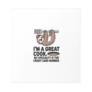 Funny Sloth Cook Hanging on a Fork Notepad