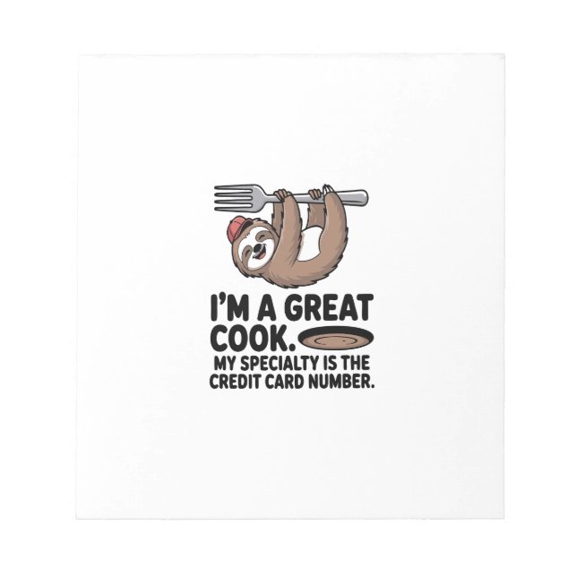 Funny Sloth Cook Hanging on a Fork Notepad (Front)