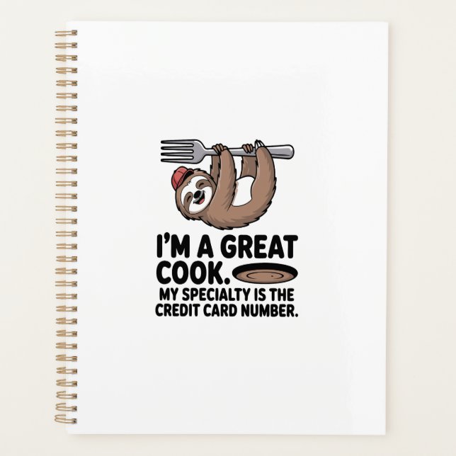 Funny Sloth Cook Hanging on a Fork Planner (Front)