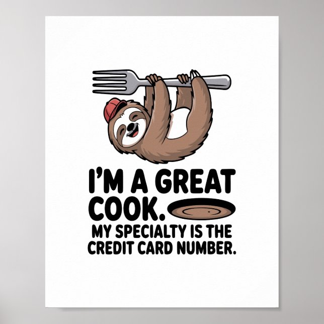 Funny Sloth Cook Hanging on a Fork Poster (Front)